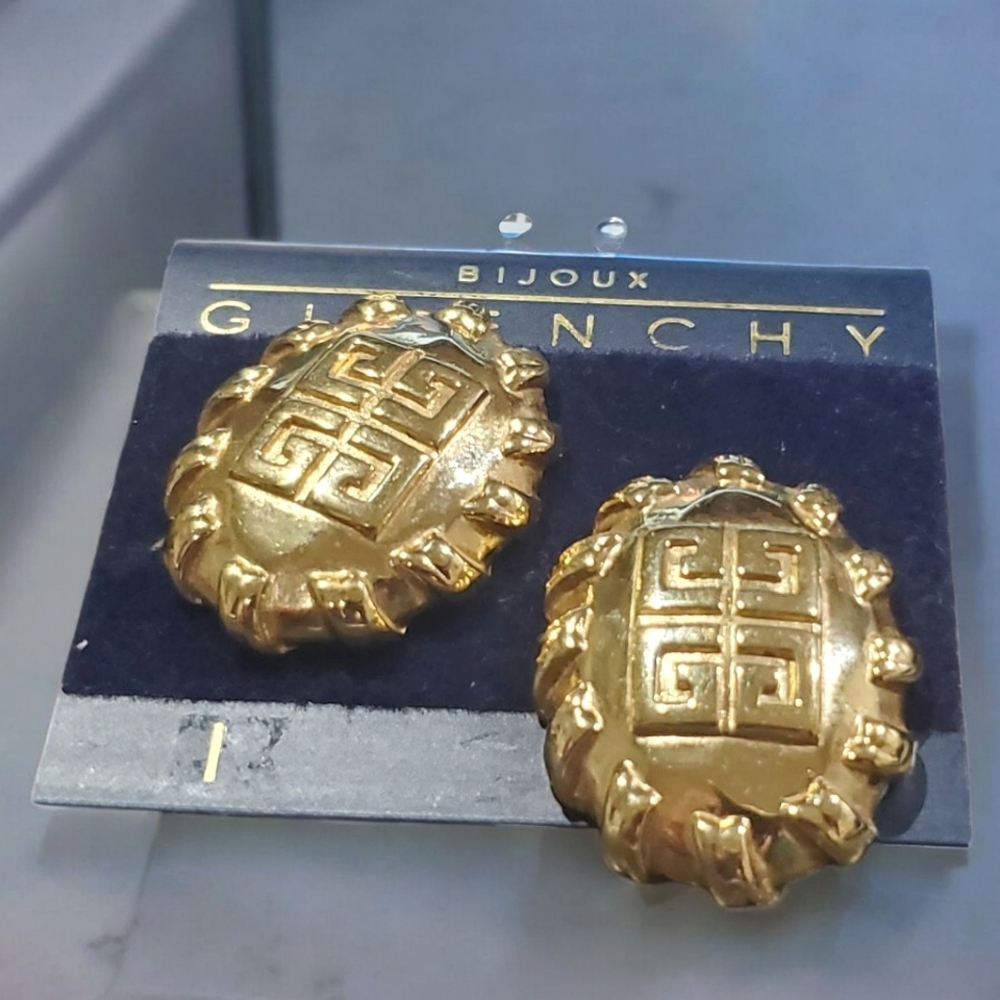 GIVENCHY Vintage 1980's Huge G Logo Clip-on Earrings New Old Stock - Picture 2 of 6
